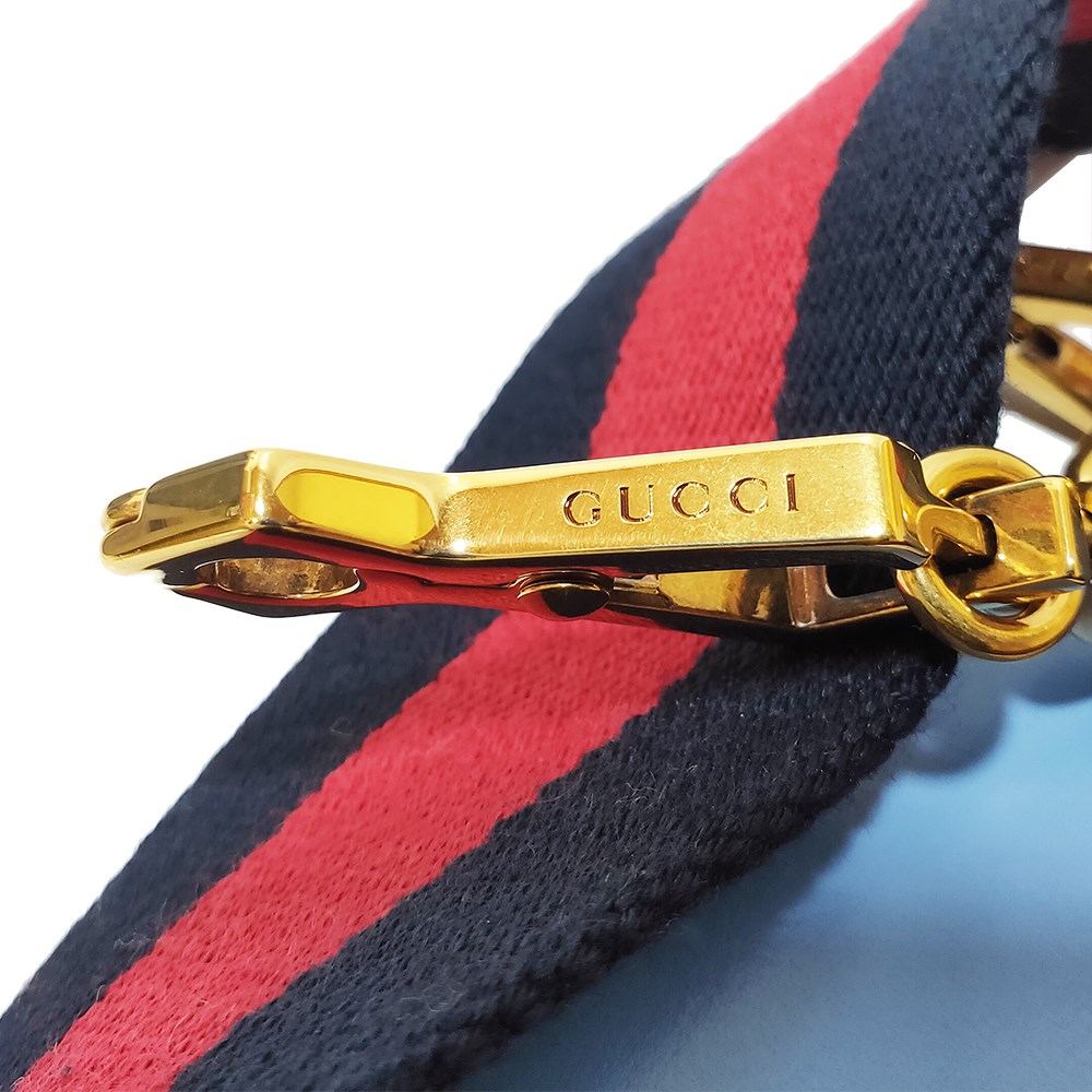 【GUCCI 古馳】 686864 經典復古竹節紅綠紅背帶迷你手提/斜背兩用包(藍色)