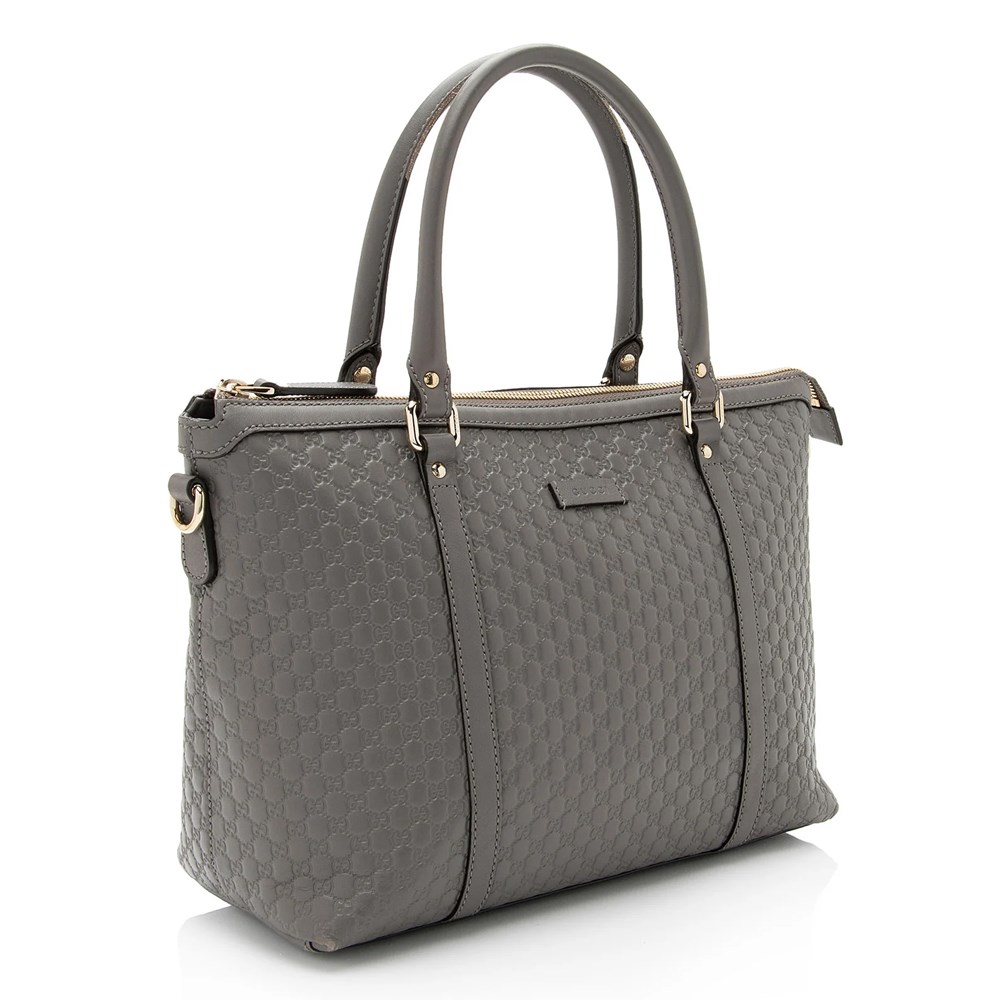 【GUCCI 古馳】449656 經典Guccissima壓紋皮革手提斜背兩用托特包(灰色)