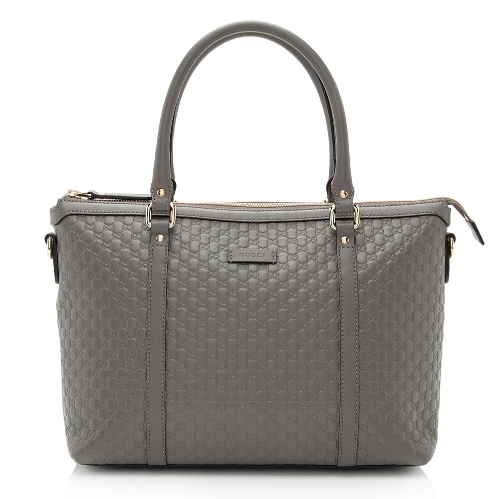 【GUCCI 古馳】449656 經典Guccissima壓紋皮革手提斜背兩用托特包(灰色)