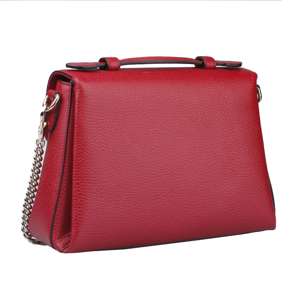【GUCCI 古馳】510302 經典雙G LOGO荔枝紋全皮單鍊肩背/斜背包/手提兩用包 (紅色)
