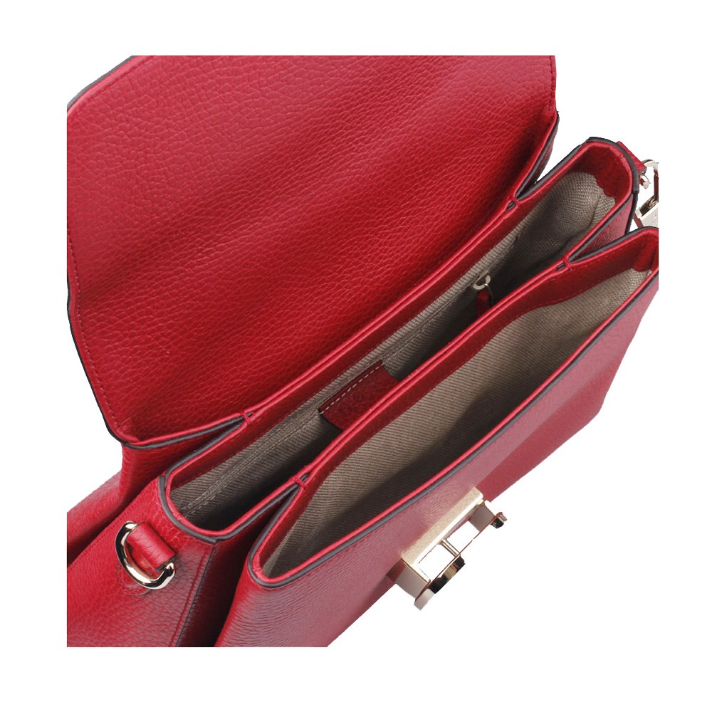 【GUCCI 古馳】510302 經典雙G LOGO荔枝紋全皮單鍊肩背/斜背包/手提兩用包 (紅色)