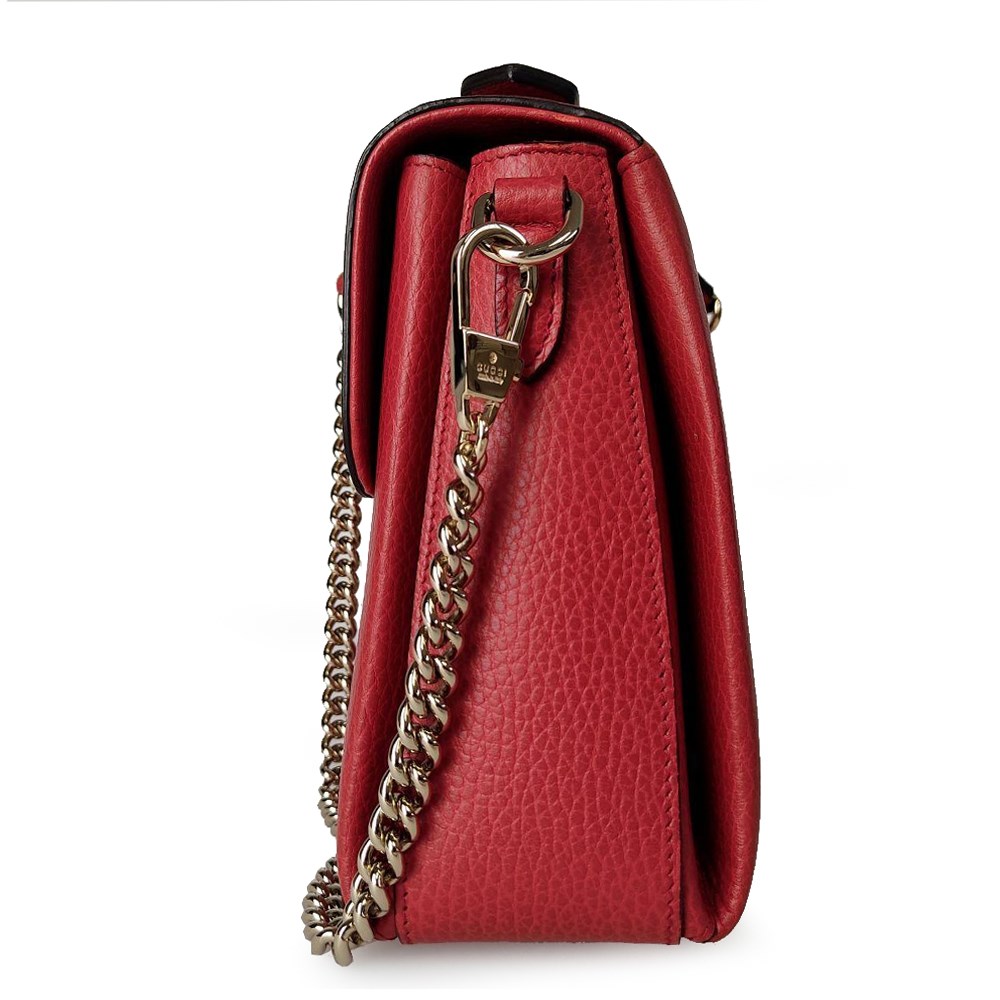【GUCCI 古馳】510302 經典雙G LOGO荔枝紋全皮單鍊肩背/斜背包/手提兩用包 (紅色)