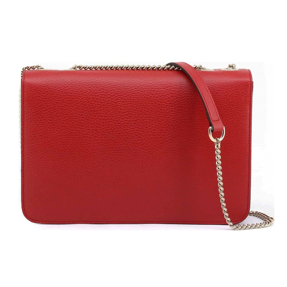 【GUCCI 古馳】510303 經典Interlocking系列雙G LOGO全皮革淡金鍊肩背/斜背包(紅色)