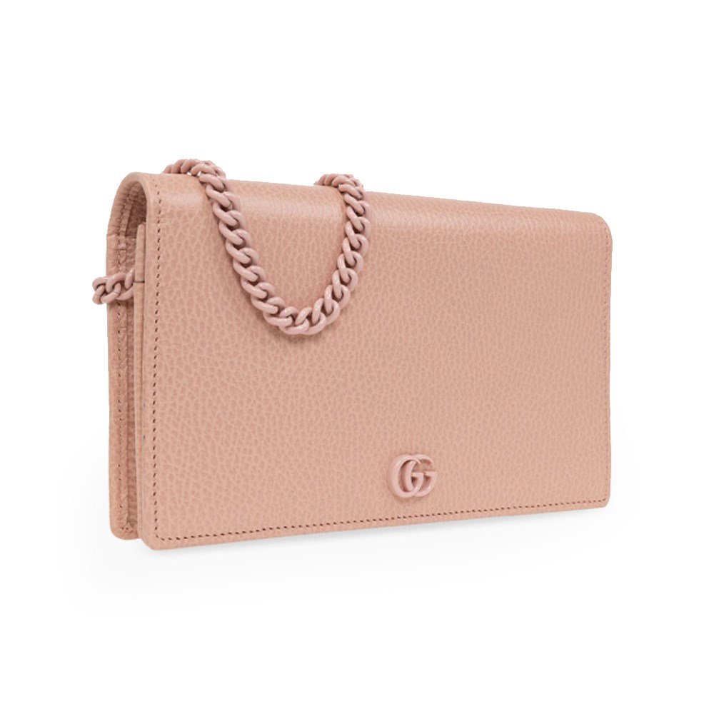 【  GUCCI 古馳  】497985 經典GG LOGO系列荔枝紋牛皮暗壓釦手拿/斜背包(粉膚色)