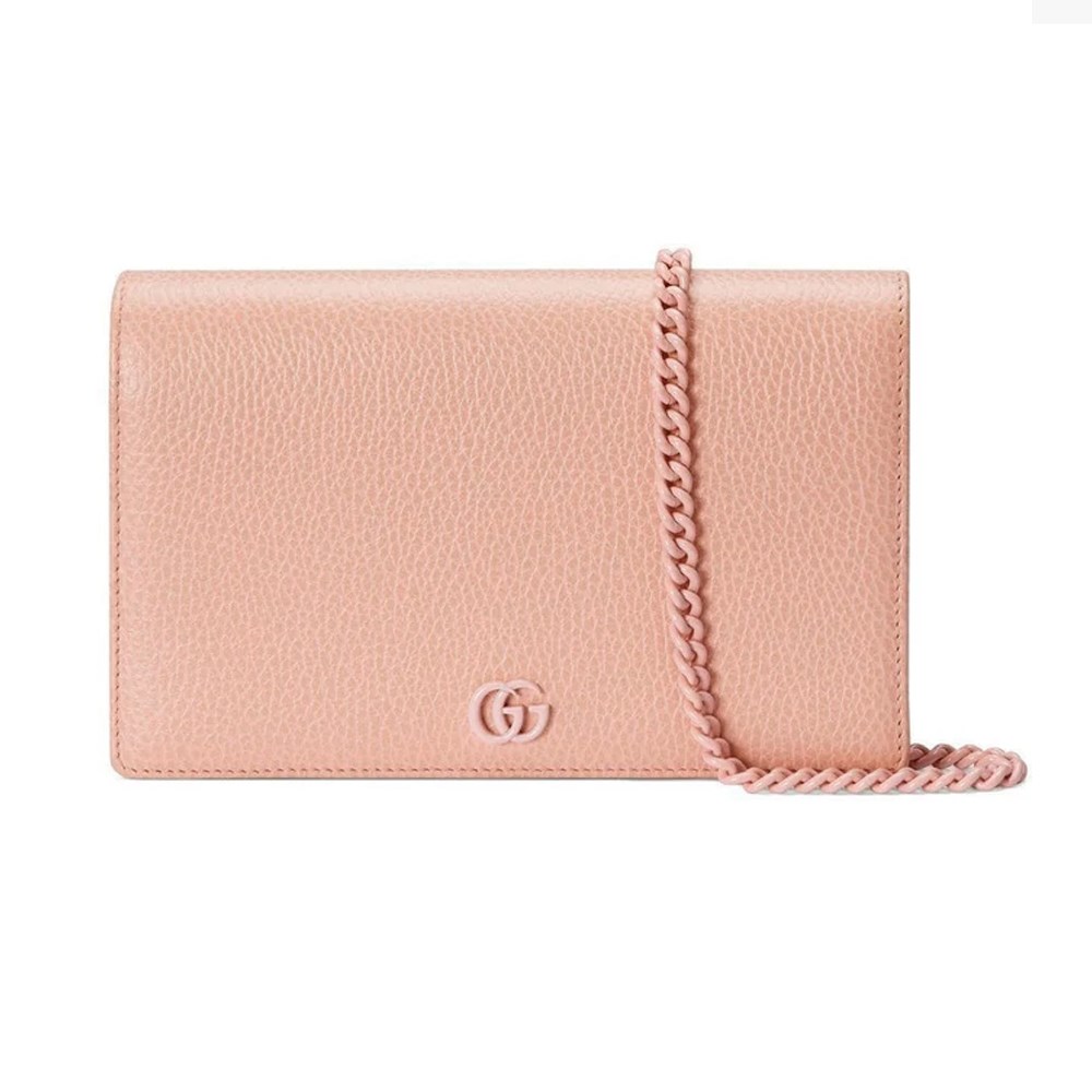 【  GUCCI 古馳  】497985 經典GG LOGO系列荔枝紋牛皮暗壓釦手拿/斜背包(粉膚色)