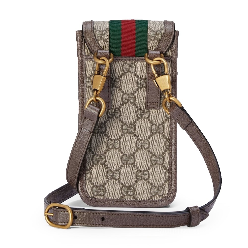 【  GUCCI 古馳  】746307 經典Ophidia系列雙色織帶復古LOGO迷你手機包斜背包(棕色)