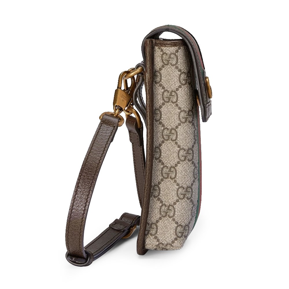 【  GUCCI 古馳  】746307 經典Ophidia系列雙色織帶復古LOGO迷你手機包斜背包(棕色)