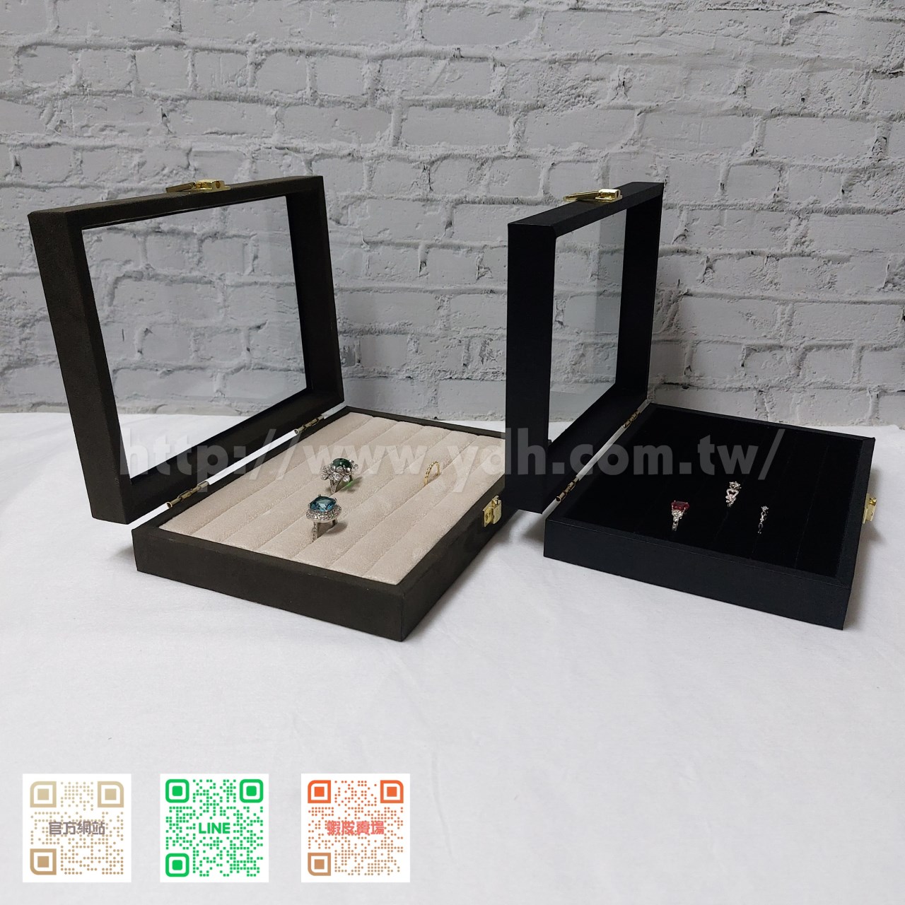 15x21公分玻璃蓋戒指收納盒(黑鈦絲/麂皮)