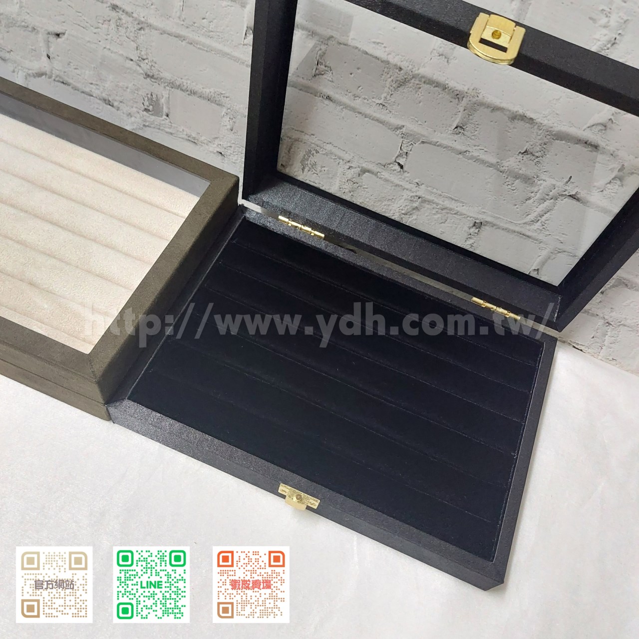 15x21公分玻璃蓋戒指收納盒(黑鈦絲/麂皮)