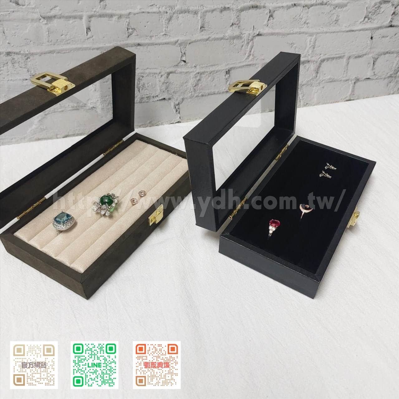 9x18公分玻璃蓋戒指收納盒(紋路紙皮/黑鈦絲/麂皮)