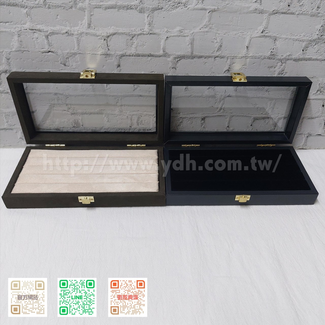 11x22公分玻璃蓋戒指收納盒(黑皮/麂皮)