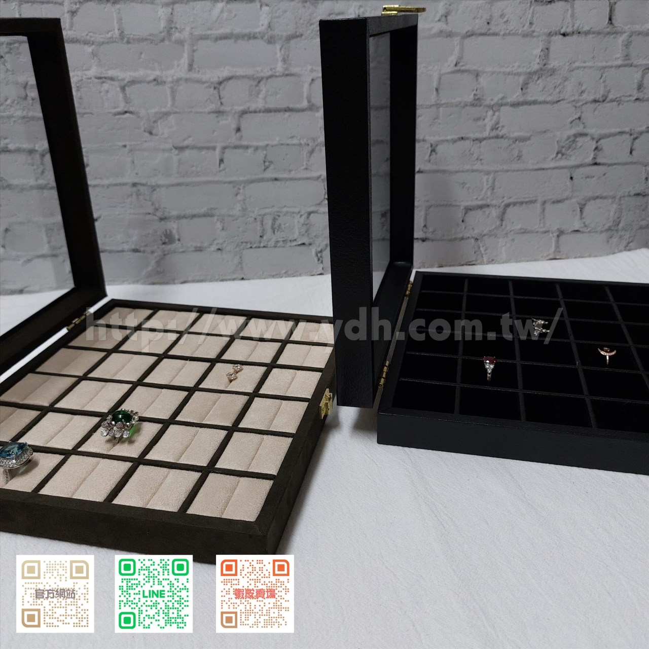 21x24公分30格玻璃蓋戒指收納盒(紋路/麂皮)