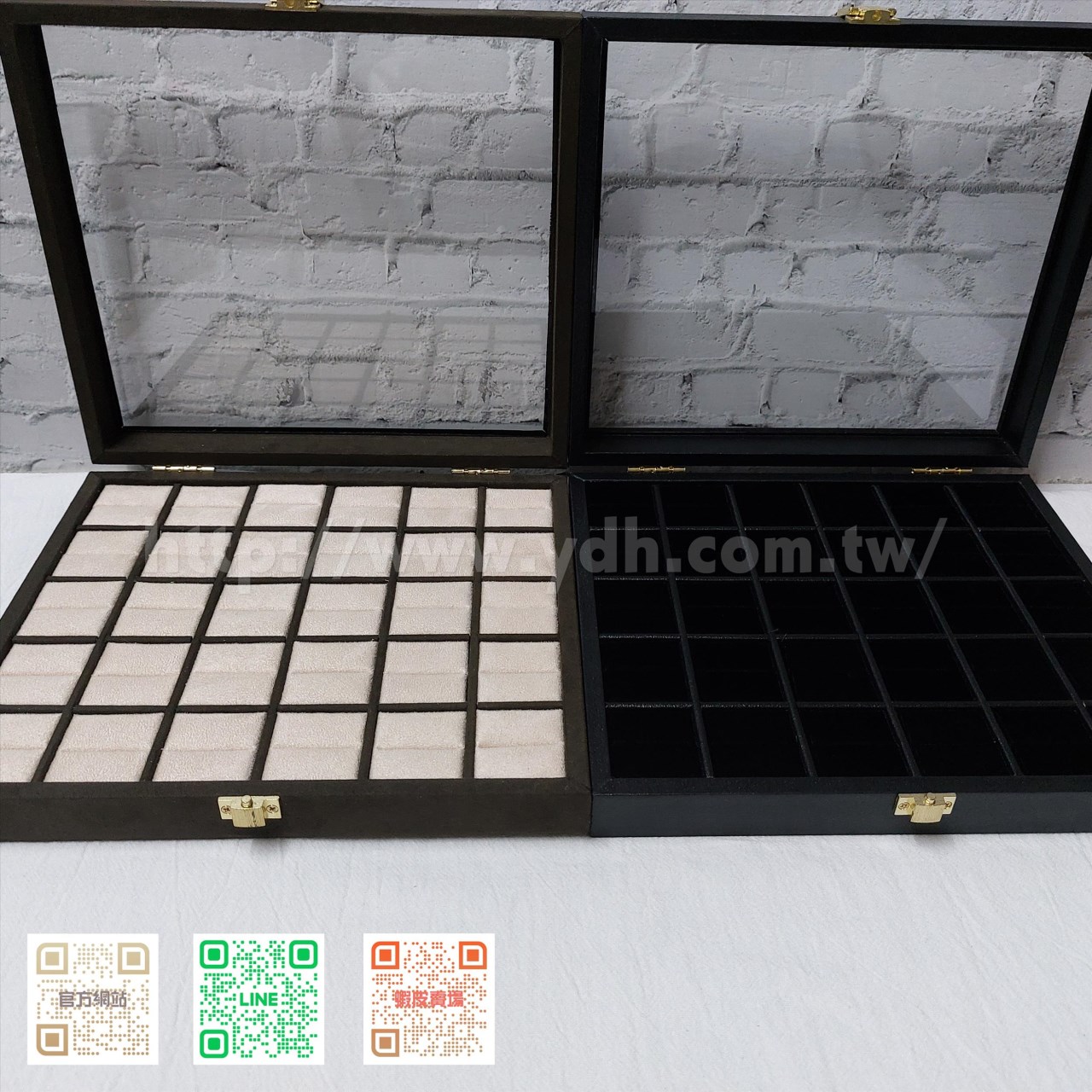 21x24公分30格玻璃蓋戒指收納盒(紋路/麂皮)