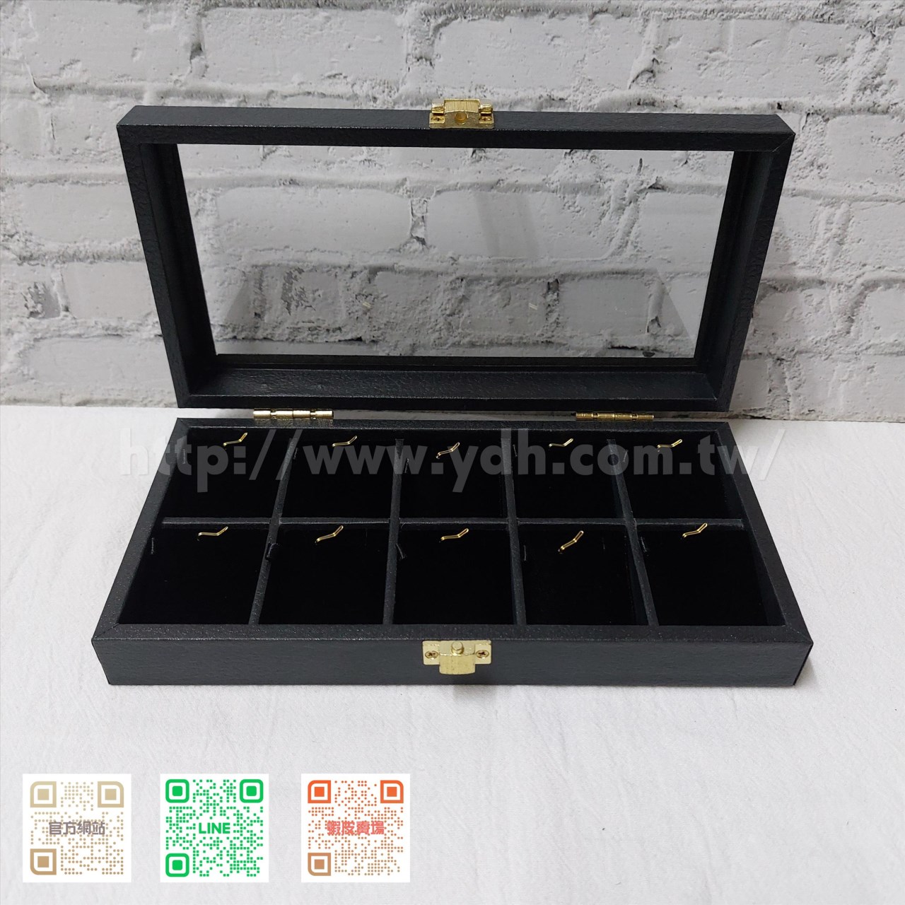 11x22公分10格墜子項鍊玻璃蓋收納盒(紋路)
