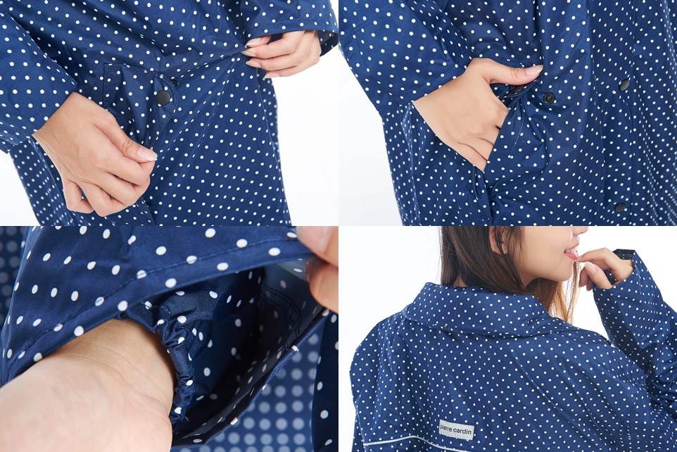 Pierre Cardin 皮爾卡登 嬌點露可 前開式雨衣 點點雨衣 雨衣 (拉鍊式)(有帽子)