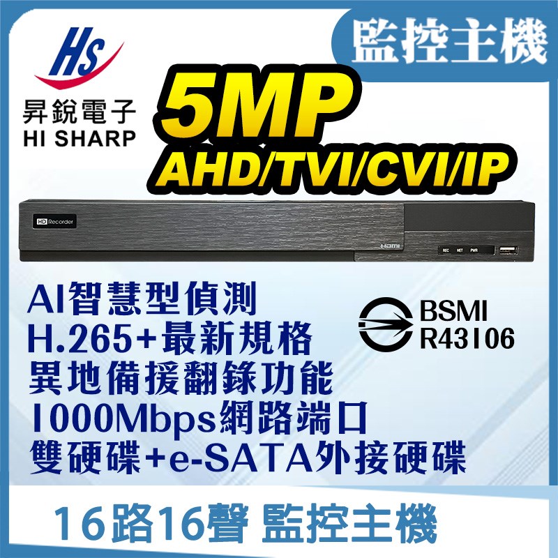 昇銳 16路16聲 5MP AHD TVI CVI IP 同軸音頻監控主機