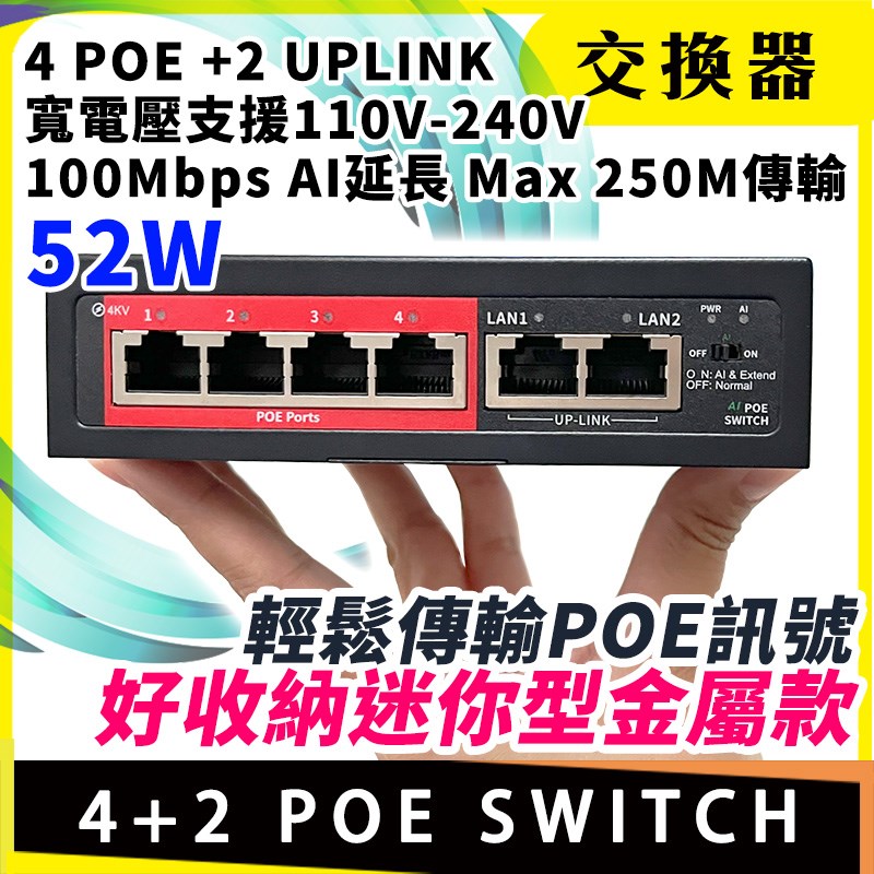 迷你 4+2 POE SWITCH 交換器 金屬款