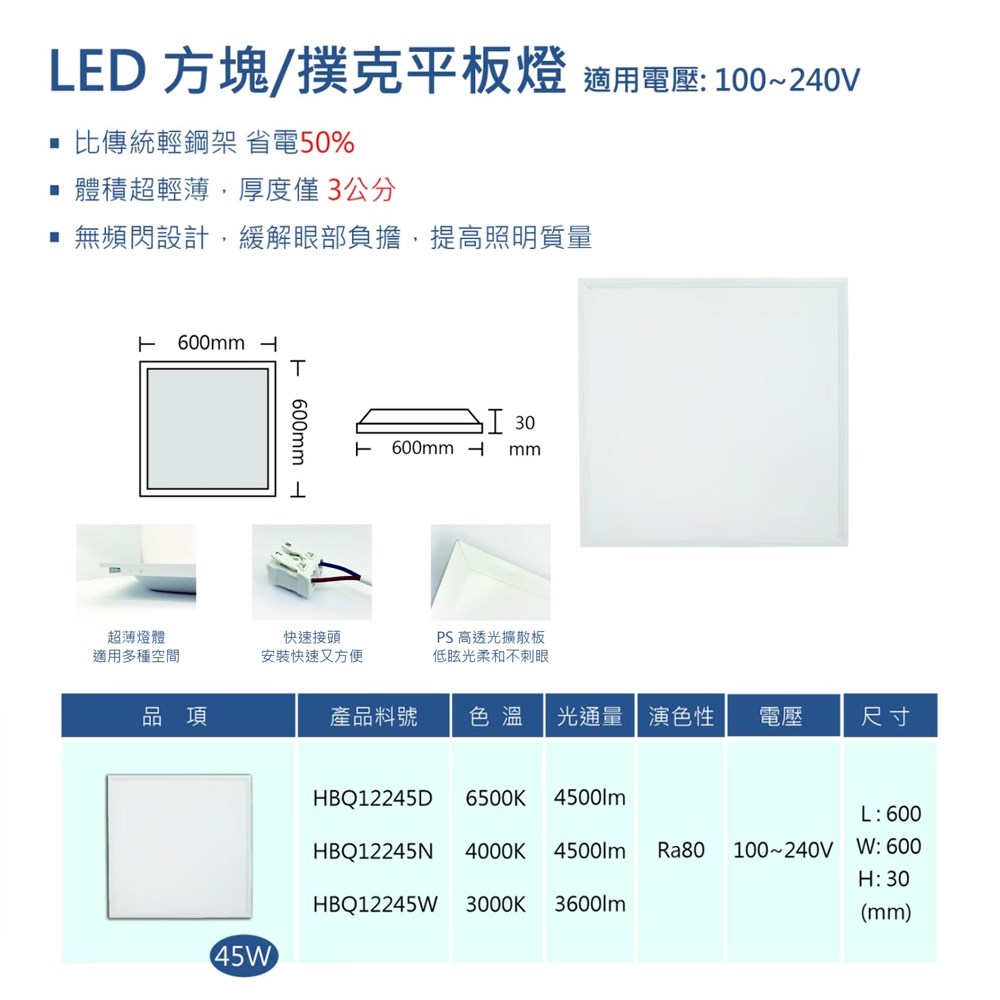 【宇豐國際】含稅 台灣品牌 45W LED平板燈 輕鋼架燈 T-BAR燈 保固兩年 白光/黃光/自然光 附快速接頭 全電壓