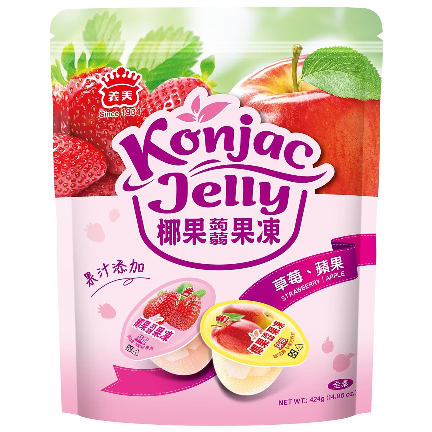 義美椰果蒟蒻果凍(蘋果+草莓)424g