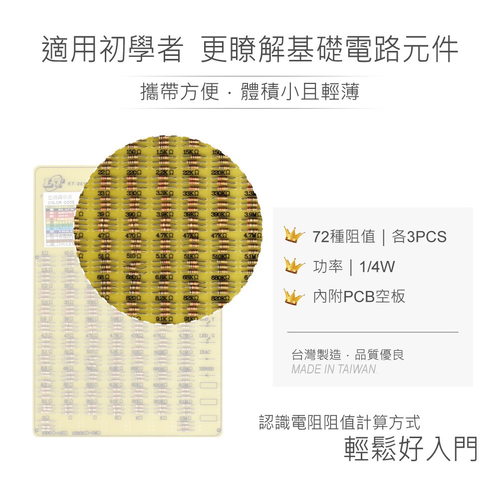 綜合電阻板 1 / 4 W 72種 阻值 * 3