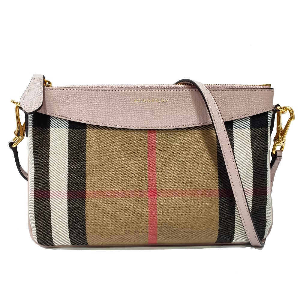 【BURBERRY 】39968841 經典格紋Peyton House系列牛皮飾編肩背斜背/手拿包(粉)