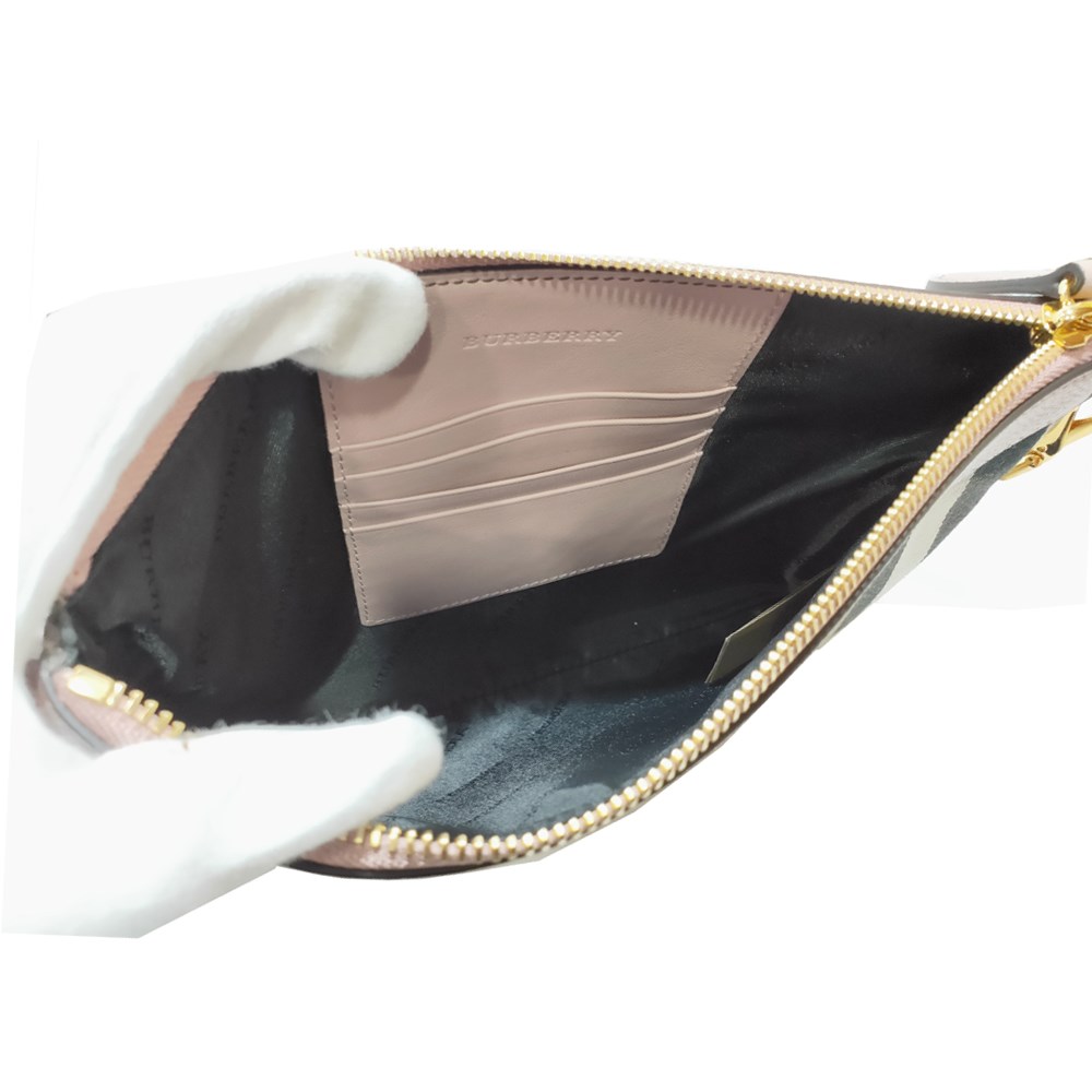 【BURBERRY 】39968841 經典格紋Peyton House系列牛皮飾編肩背斜背/手拿包(粉)