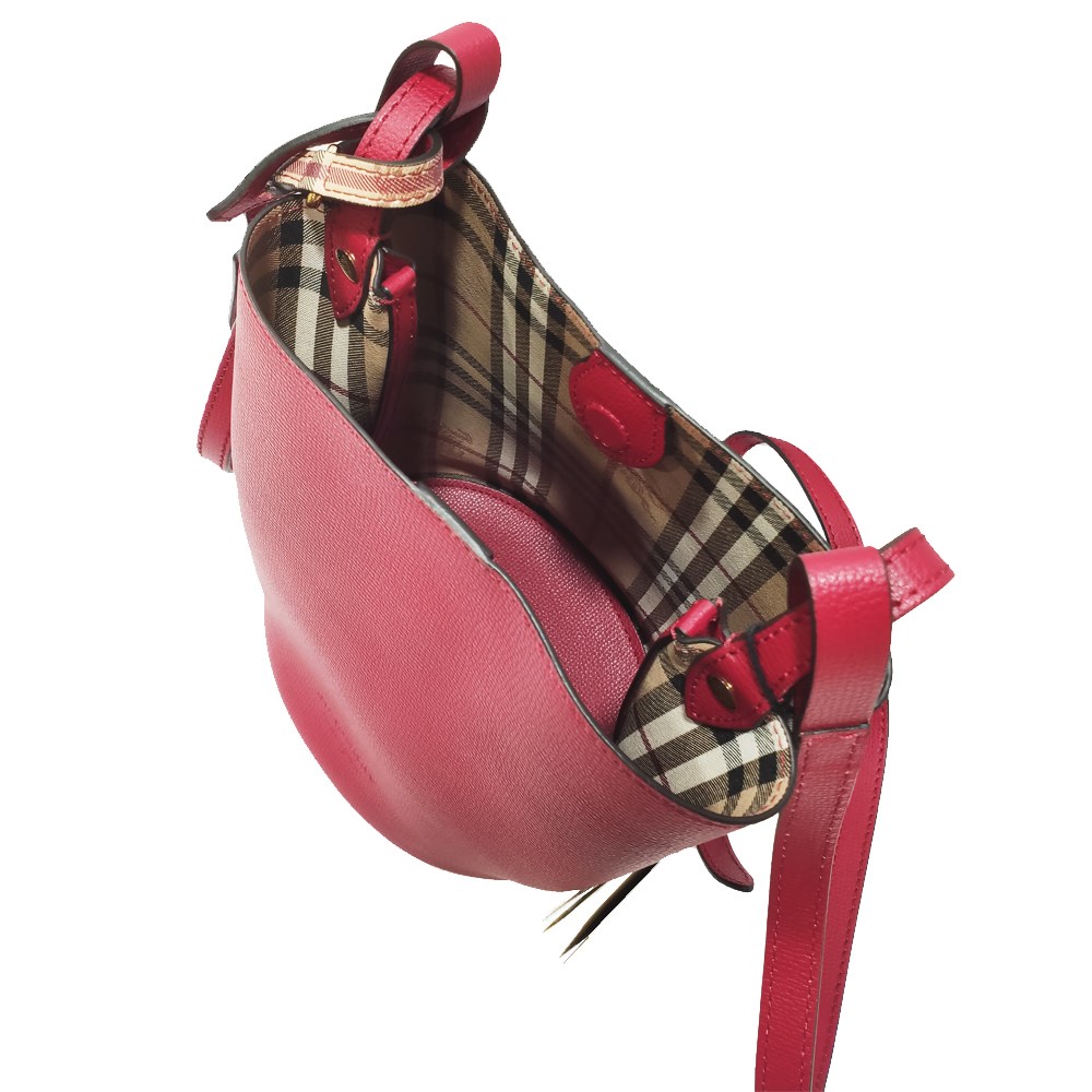 【BURBERRY 】40571531 經典素色質感皮革水桶款肩背/斜背包(紅色)