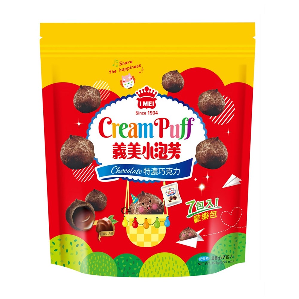 義美小泡芙歡樂包196g-特濃巧克力