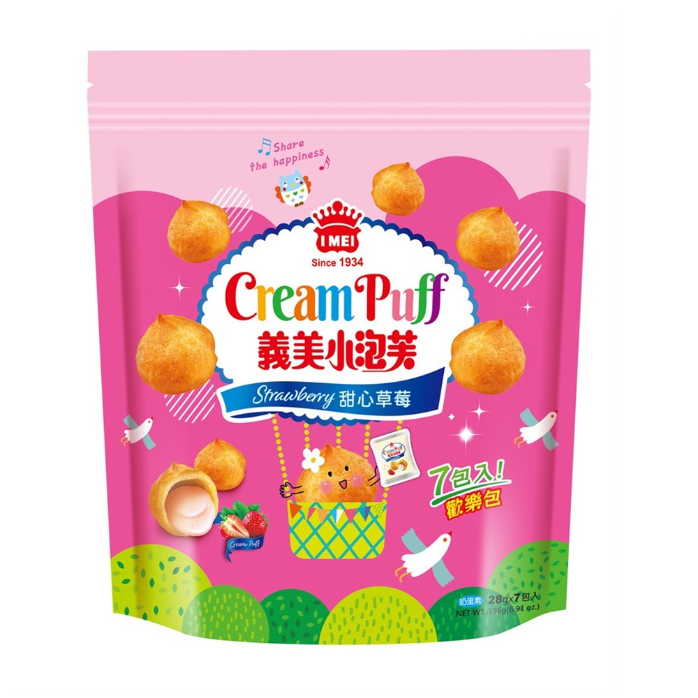 義美小泡芙歡樂包196g-甜心草莓