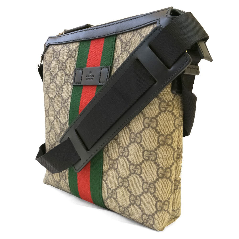 【GUCCI 】471454 經典綠紅綠織帶GG防水帆布方形斜背包(棕色)