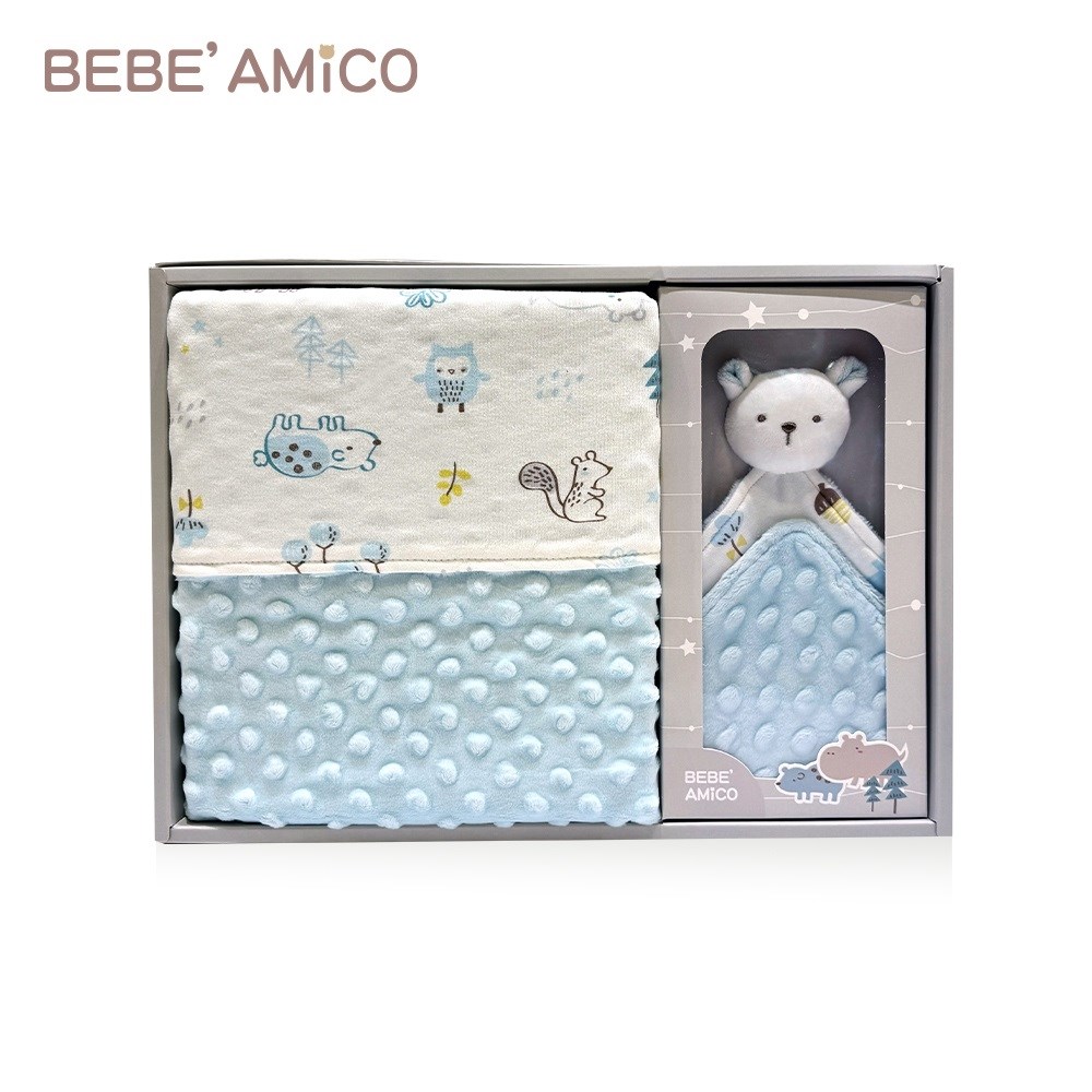 BEBE AMiCO-童趣故事(貝貝豆)-四季毯+安撫巾禮盒