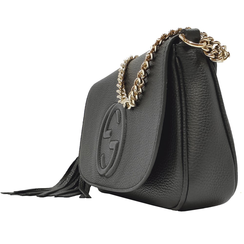 【GUCCI 】536224 雙G流蘇掀蓋斜背包/肩背包(黑色)