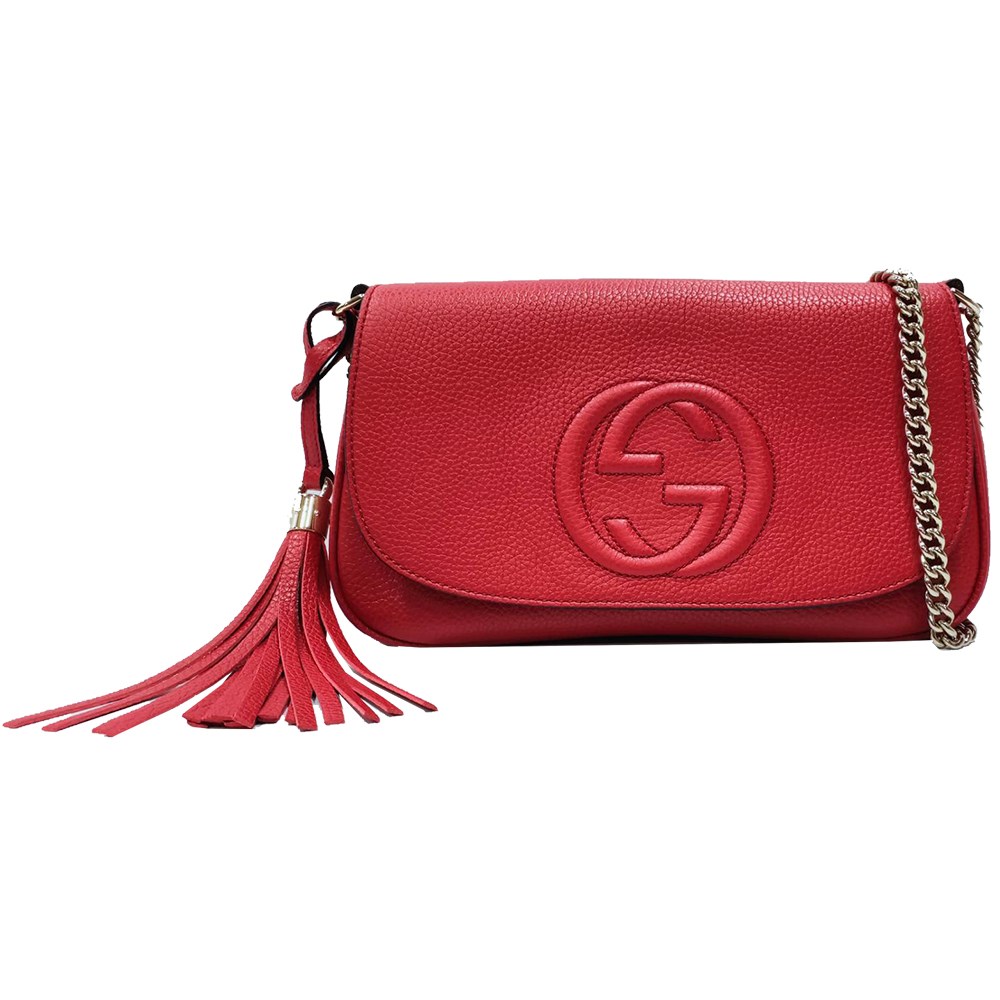 【GUCCI 】536224 雙G流蘇掀蓋斜背包/肩背包(紅色)