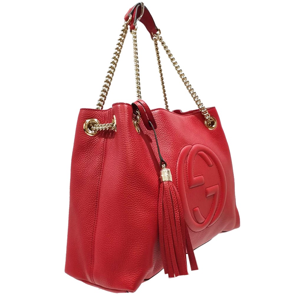 【GUCCI 】536196 SOHO雙G LOGO 流蘇雙鍊手提/肩背包(紅色)