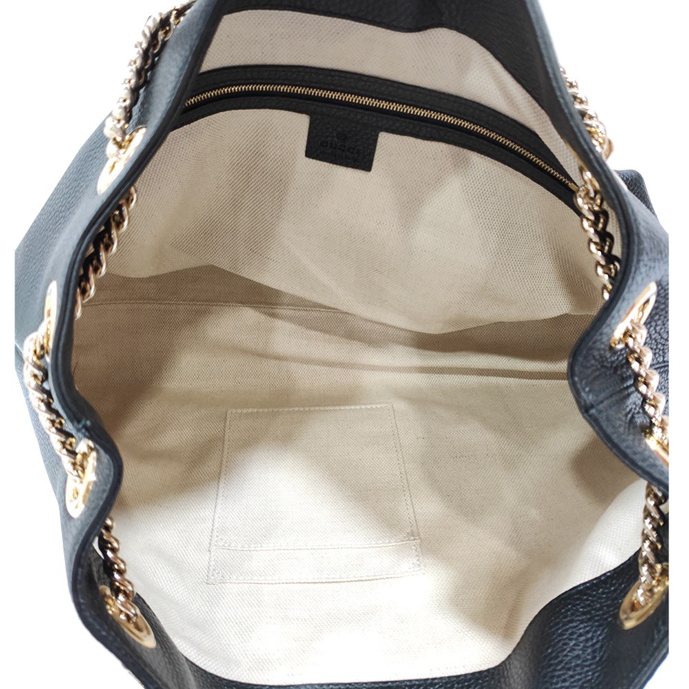 【GUCCI 】536196 SOHO雙G LOGO 流蘇雙鍊手提/肩背包(黑色)