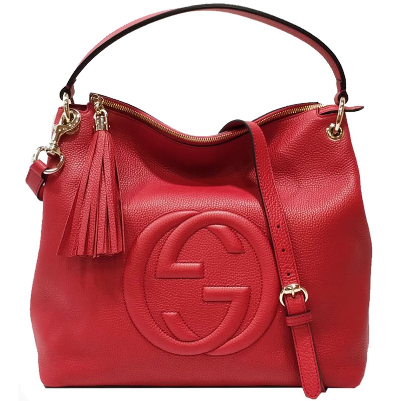 【GUCCI 】536194 SOHO流蘇荔枝牛皮肩背/斜背兩用包(紅色)
