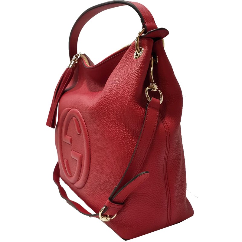 【GUCCI 】536194 SOHO流蘇荔枝牛皮肩背/斜背兩用包(紅色)