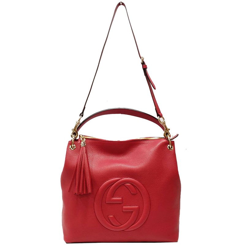 【GUCCI 】536194 SOHO流蘇荔枝牛皮肩背/斜背兩用包(紅色)