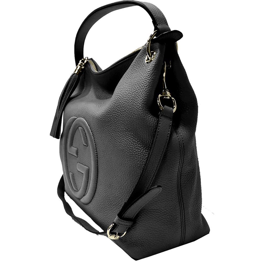 【GUCCI 】536194 SOHO流蘇荔枝牛皮肩背/斜背兩用包(黑色)