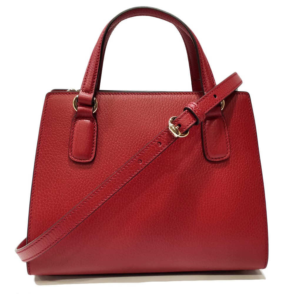 【GUCCI 】607722 經典大雙G LOGO牛皮手提兩用包(紅色)