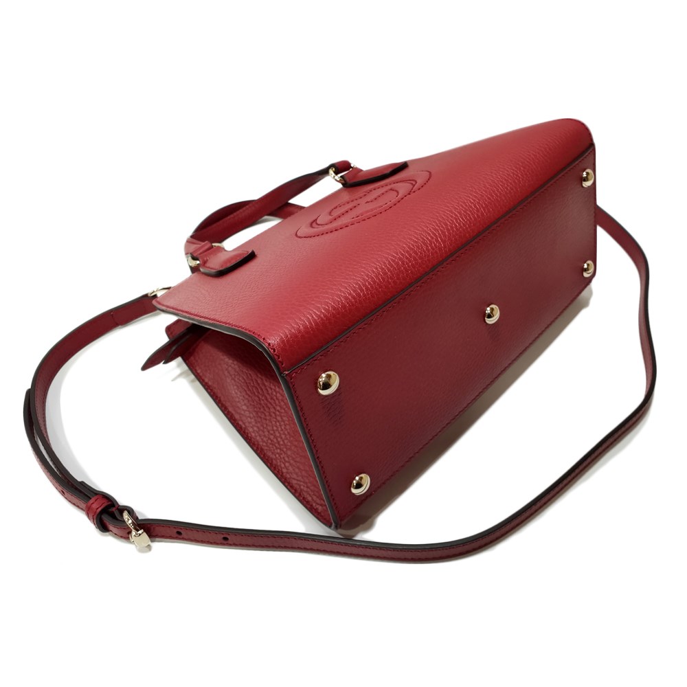 【GUCCI 】607722 經典大雙G LOGO牛皮手提兩用包(紅色)