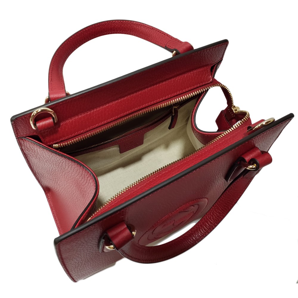 【GUCCI 】607722 經典大雙G LOGO牛皮手提兩用包(紅色)