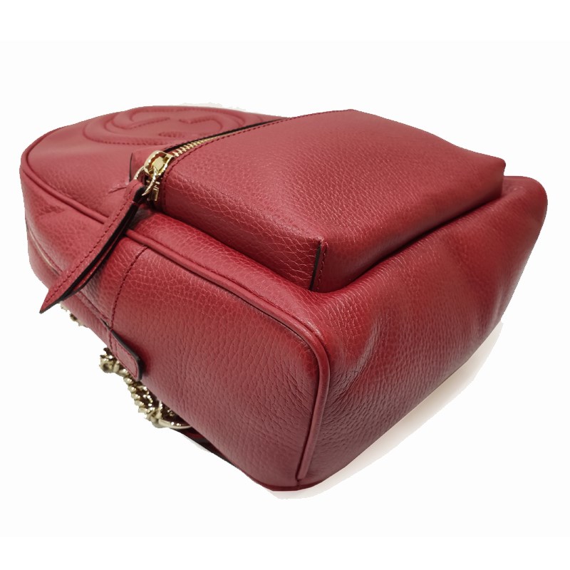【GUCCI 】536192 SOHO經典GG LOGO牛皮金鍊後背包(紅色)