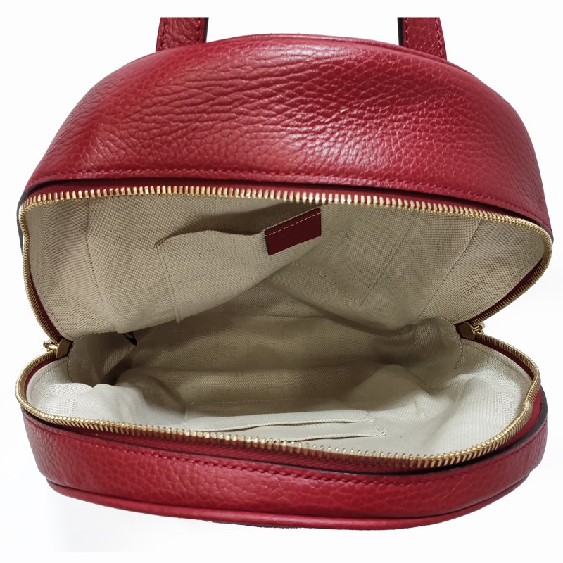 【GUCCI 】536192 SOHO經典GG LOGO牛皮金鍊後背包(紅色)