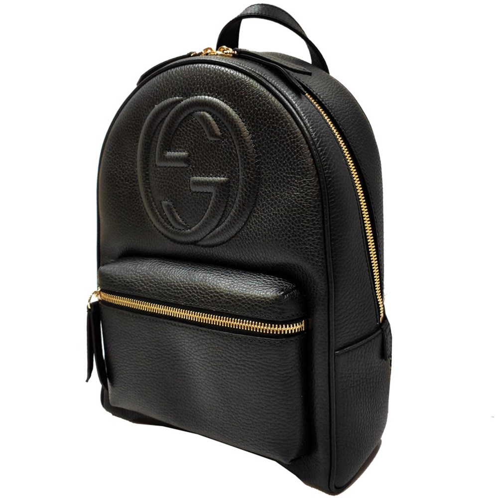 【GUCCI 】536192 SOHO經典GG LOGO牛皮金鍊後背包(黑色)