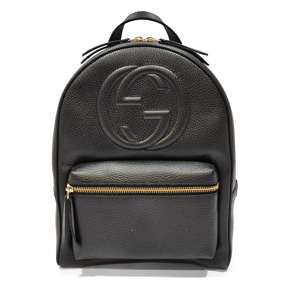 【GUCCI 】536192 SOHO經典GG LOGO牛皮金鍊後背包(黑色)