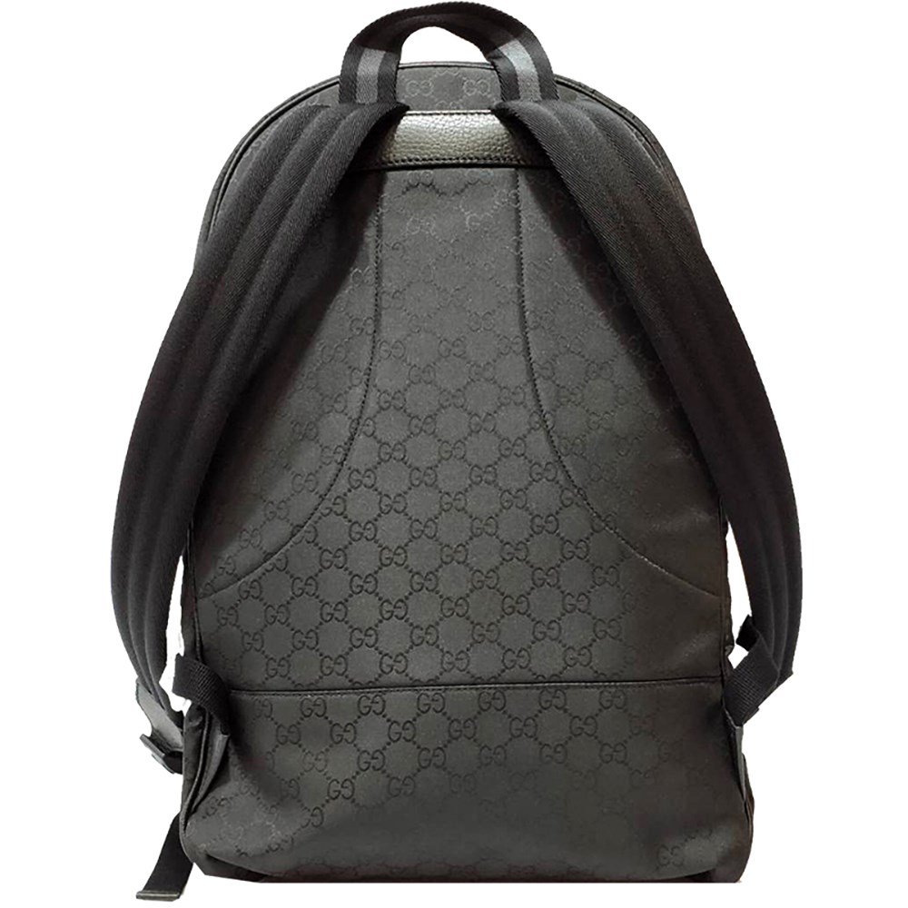 【GUCCI 】449181 經典雙G緹花緞面皮飾邊厚棉後背包(黑色)