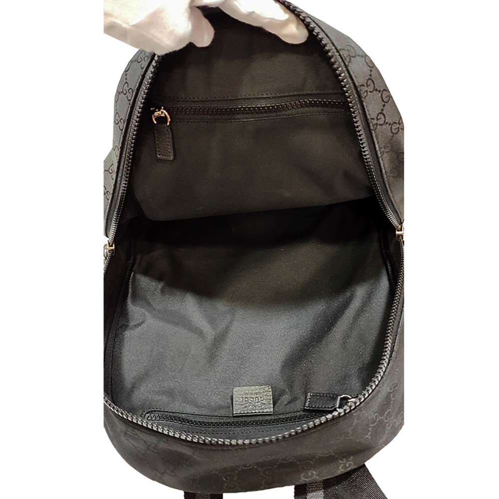 【GUCCI 】449181 經典雙G緹花緞面皮飾邊厚棉後背包(黑色)