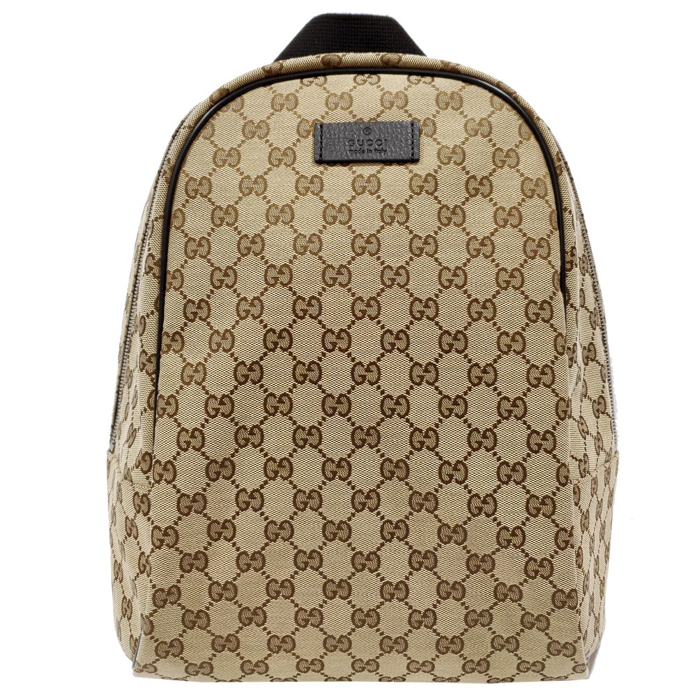 【GUCCI 】449906 經典雙G LOGO牛皮飾邊厚棉緹花後背包