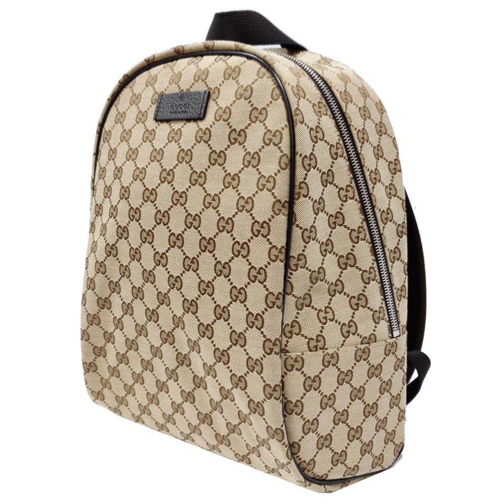 【GUCCI 】449906 經典雙G LOGO牛皮飾邊厚棉緹花後背包